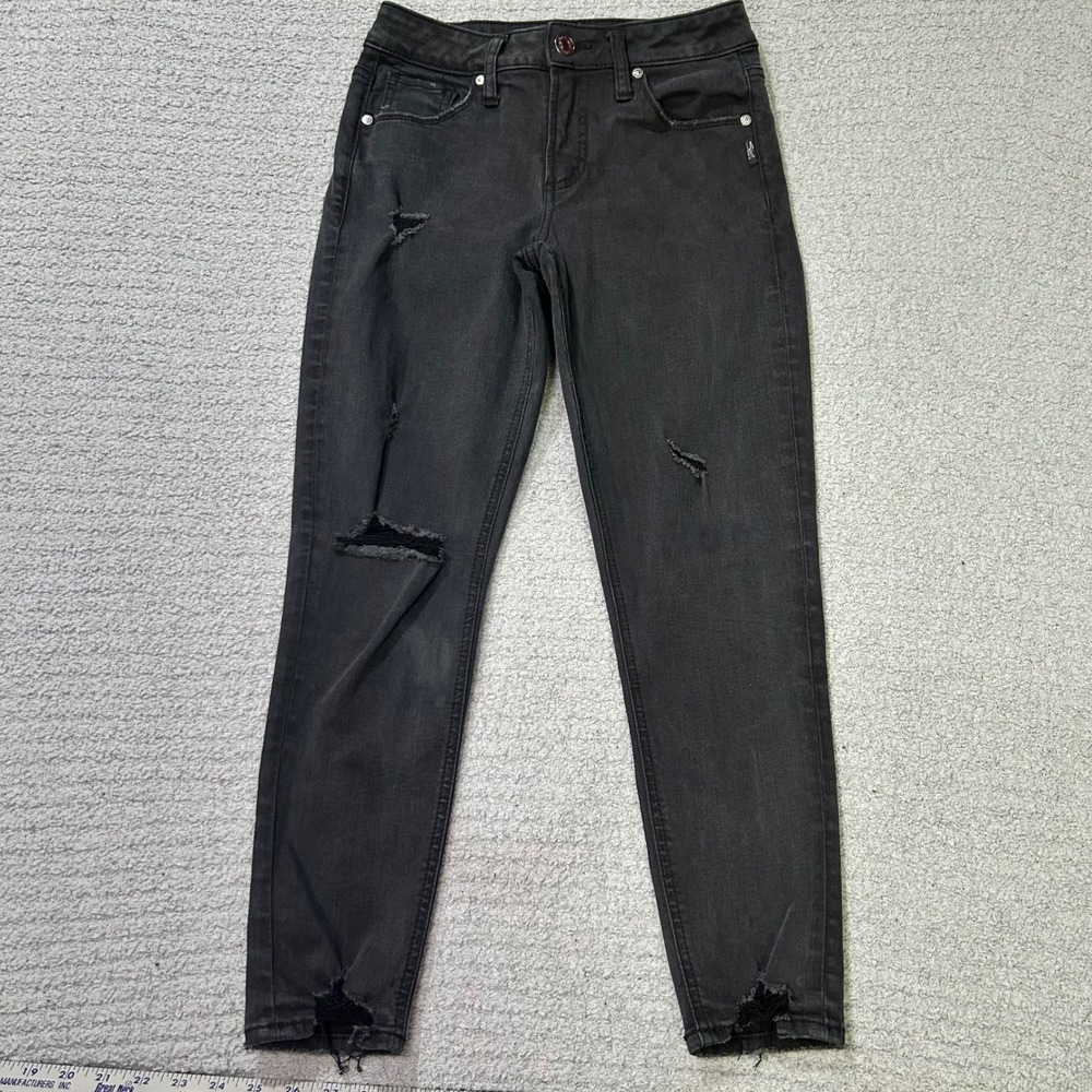 Silver Jeans Co. Avery Skinny Crop W26 L25 Black Distressed Raw Hem Streetwear